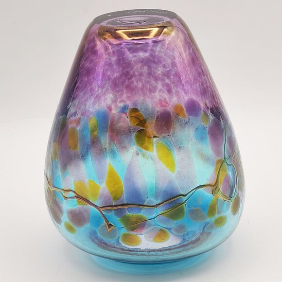 Robert Held Signed Vintage Art Glass Vase Purple Blue 4.5" High - Picture 6 of 15